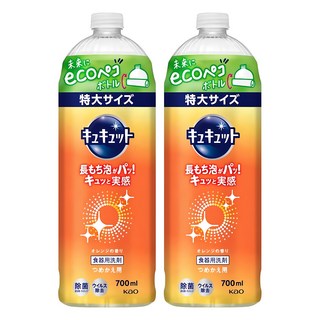 Kao 花王 Cucute 珂珂透 餐具洗碗精補充瓶 柑橘香, 700ml, 2瓶