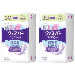 whisper 好自在 日本原裝進口 舒爽超吸收成人護墊 成人尿布 無香 30cc 無翼型, 22cm, 22片, 2包