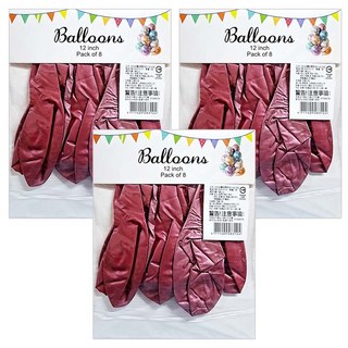 六分埔禮品 12吋金屬乳膠氣球8入組 - 含亮片、絲帶、棉花 適用年齡3歲以上, 玫紅, 3組
