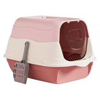 iCat 寵喵樂 兩用式全/半罩貓砂盆 B款 單門設計 防貓砂外溢 減少室內異味 防止貓砂亂噴濺 可全部拆卸清洗, 粉色, 1個