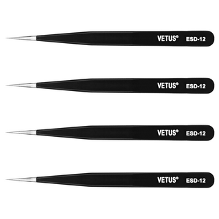 VETUS ESD-12 尖頭粉刺夾 防靜電, 黑色, 4支