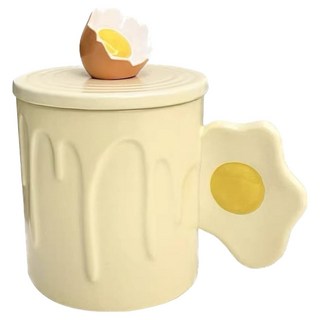 ins 可愛荷包蛋陶瓷馬克杯禮盒, 帶蓋子+勺子, 可愛荷包蛋, 1組