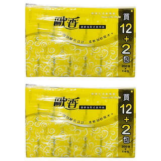 歐香 抽取衛生紙 200張x14包 100%原生紙漿 超細纖維 優異水溶性 台灣製造, 14包, 2袋