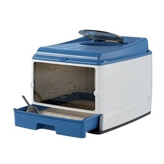 iCat 寵喵樂 經典全封閉抽屜式雙門升級款貓砂盆 PP材質 安裝簡易 頂部落砂孔, 藍色, 1個