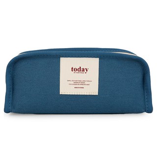 대용량 엠보싱 캔버스 코튼 펜 케이스, 인디블루, 1개