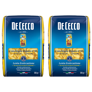 DE CECCO 得科 貝殼麵 N.50 義大利第一品牌 高品質杜蘭小麥粉 外觀特殊、口感彈牙 多樣搭配, 500g, 2包