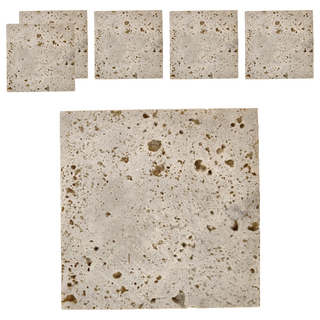 快豹 Travertine天然原石洞洞石托盤 6個, 淺米色, 10 x 10cm