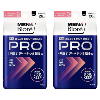 MEN's Biore PRO 男性臉部身體兩用濕巾 莓果 26張, 2個, 279ml