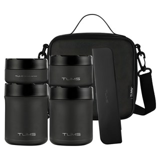 TUMS BLACKSTONE 保溫罐組 午餐盒袋 4P + 餐具組, 黑色, 1組