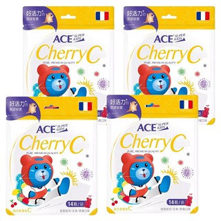 ACE SUPER KIDS 西印度櫻桃C軟糖 健康維持 全素/黑莓口味 法國研發, 14顆, 39.2g, 4包