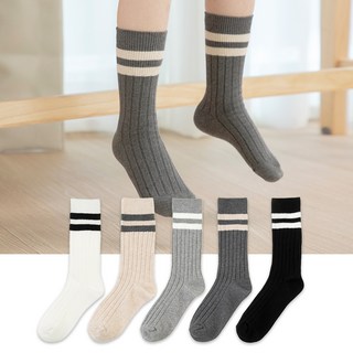 BASE ALPHA ESSENTIALS 兒童基本款條紋中筒襪 5款組