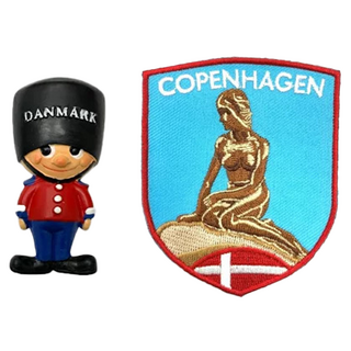 A-ONE 匯旺 丹麥皇宫紅衛兵可愛磁鐵 + 丹麥美人魚徽章, 衛兵可愛磁鐵 + 丹麥美人魚徽章, 1.38 x 2.83吋 + 2.5 x 3.1吋