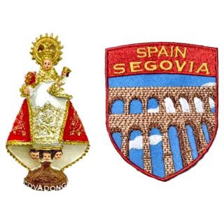 A-ONE 匯旺 西班牙旅遊磁鐵 Set Covadonga Segovia, 西班牙旅遊磁鐵 + 西班牙 塞哥維亞貼布繡, 1.77 x 3.15吋 + 2.4 x 3吋