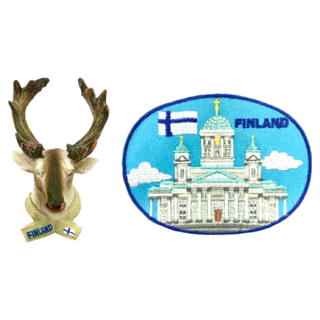 A-ONE 匯旺 芬蘭馴鹿頭可愛磁鐵 + 芬蘭 白教堂布藝徽章 2個, C219 + 346, 1.73 x 2.99吋 + 3.15 x 2.36吋
