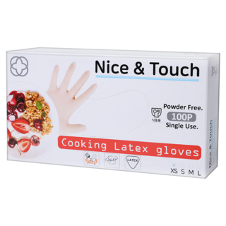 Nice&Touch 萬用料理乳膠手套100個 無粉一次性 左右通用 食品用, 白色, 中(M), 1盒