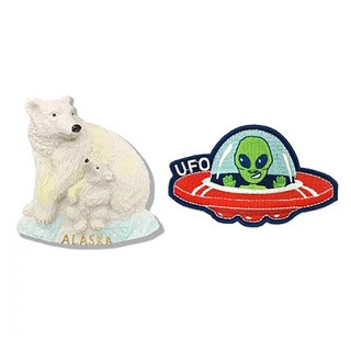 A-ONE 匯旺 美國阿拉斯加熊療癒磁鐵 + 美國 外星人UFO Set 2個, 刺繡徽章7.5 x 6cm, 阿拉斯加熊 + 外星人UFO