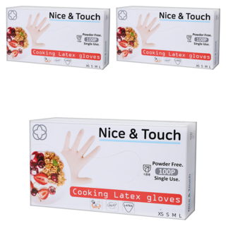 Nice&Touch 萬用料理乳膠手套100個 無粉一次性 左右通用 食品用, 白色, 中(M), 3盒