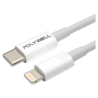 POLYWELL 寶利威爾 Type-C-Lightning 蘋果快充線, 1M, 白色, 1條