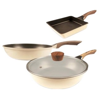 Queen Chef 韓國Light Plus鈦合金不沾鍋28cm, 雪藏白, 炒鍋28cm + 平底鍋28cm + 鍋蓋28cm + 玉子燒鍋16 x 19.5cm, 1組