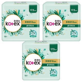 Kotex 靠得住 茶樹舒涼護墊 經期前後, 17.5cm, 18片, 3包