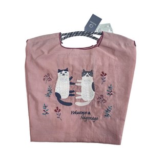 kUSUgURU JAPAN 日本眼鏡貓 手提包 環保袋日本刺繡尼龍購物袋 Nagonago-san系列