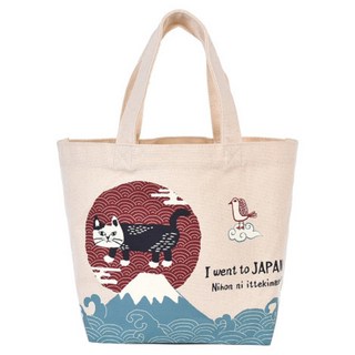 kUSUgURU JAPAN 日本眼鏡貓 手提包 JAPAN X KUSUGURU日本限定觀光主題系列 帆布手拿午餐袋, 富士山 & Matilda 白色 + 紅色 + 藍色, 1個