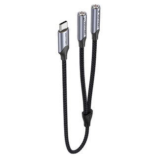 Vention 威迅 BgP系列 Type-C轉雙3.5mm 音頻轉換線 0.3M, 帶麥克風鋁合金款, 深空灰, 1條