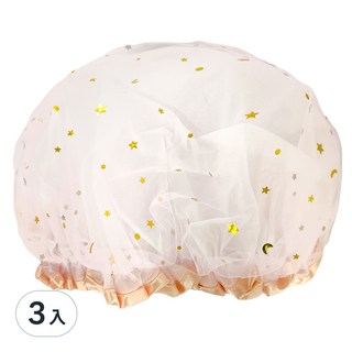 米諾諾蓬蓬星紗浴帽 雙層加厚防水 鬆緊帶舒適 星星造型夢幻, 顏色隨機, 3入