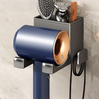 超級工廠 吹風機架 側繞線灰 免打孔設計 浴室收納, 1個