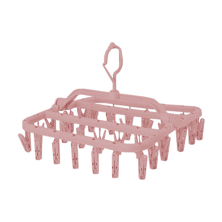 方形多夾晾衣架, 32夾, 可360°旋轉, 防風掛勾設計, 01北歐粉, 32cm x 32cm x 25.5cm