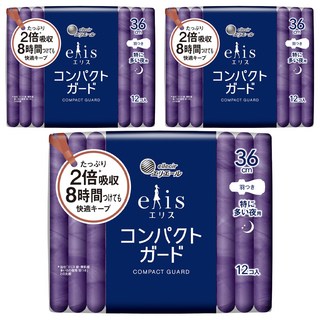 elleair 艾黎艾爾 elis 愛麗思 極致薄衛生棉 護翼型, 夜用量多加長(36cm), 12片, 3包