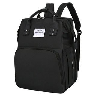 翔駿親子 媽媽背包 USB款 保冷保溫 多功能背包 透氣背帶 加厚舒適背帶, 35 x 16 x 19cm, 時尚黑色款