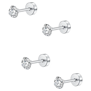 THUNDERS桑德斯 不鏽鋼耳環 鎖式耳環 Set 4件組 4MM, 銀色