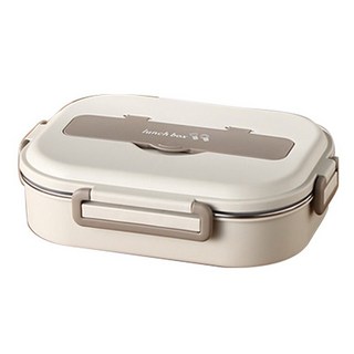 Mega 日式簡約304不鏽鋼四格便當盒 27.5x20x7.5公分, 米白, 1個