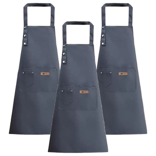 TING FRIWER COOK 工作圍裙 灰色 帆布 防水防油 耐髒耐磨 多口袋 男女均碼, 3件