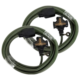 PowerWork 動力工廠 1對3座耐熱動力軟線 F型平貼式插頭, 4.5m, 軍綠色, 2條