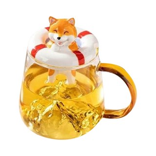 耐熱玻璃可愛狗狗馬克杯 380ml, 泳圈柴犬, 1個