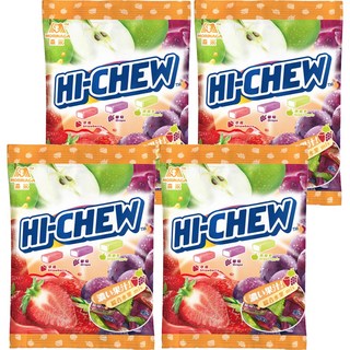 MORINAGA 森永 HI-CHEW 嗨啾 綜合水果軟糖, Q彈嚼感, 果汁濃郁, 獨立小包裝, 90g, 4袋