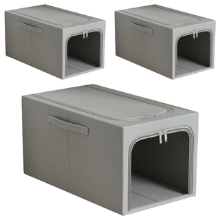 小麥購物 牛津布衣物收納箱 C464 49L 灰色, 3個, 47 x 35 x 30cm