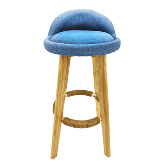 CFLY 時尚家居 實木旋轉高腳椅-70公分高 藍色，實木椅腳，麻繩腳踏圈，吧台椅/高腳凳, 1件