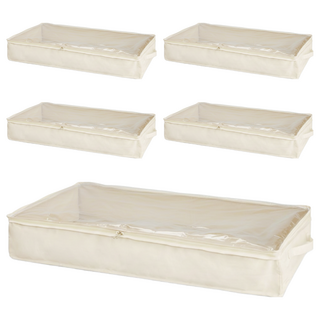 YOUFONE 麻棉布透視款衣物棉被收納袋 床底收納, 74 x 45 x 19cm, 米白, 5個