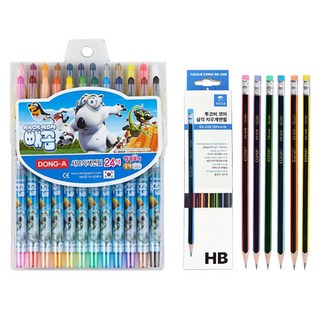 Dong-A Peeking 旋轉蠟筆 24色 + Tucobi 三角橡皮擦鉛筆 SG-208 6款 x 2入, 混色, 1套