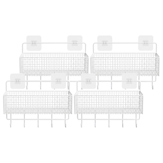 AHOYE 掛籃式免打孔置物架 無痕浴室收納, 4個, 白色