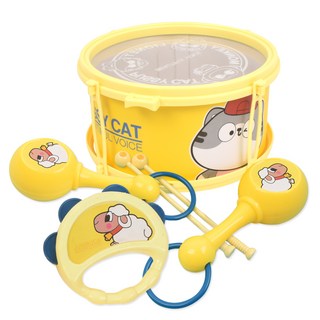 드럼 마라카스 탬버린 악기놀이 세트, 노랑, 1세트