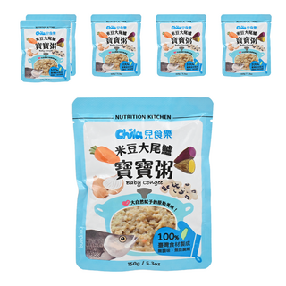 Chila 兒食樂 寶寶粥, 米豆大尾鱸口味, 嚴選台灣食材, 無添加人工香料、色素, 含紅藜麥, 6包, 150g