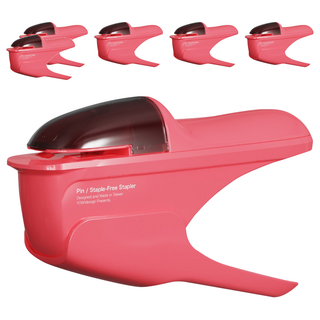 urban prefer PIN 無針釘書機 一體成型刀頭 半透明可推式上蓋 弧面省力設計, 熔岩紅, 6個