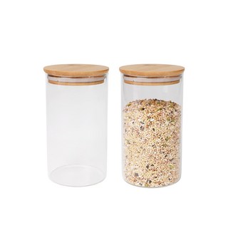 인블룸 원목뚜껑 원형 내열 유리병, 750ml, 2개