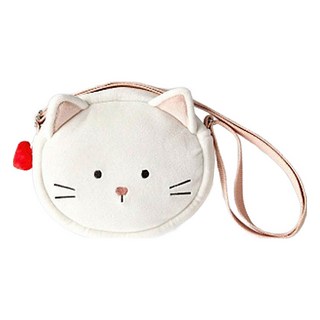 Modern House 兒童柔軟觸感貓咪斜背包, 18 x 15cm, 白色