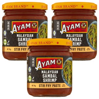 AYAM 雄雞標 參巴蝦米醬 185g 馬來西亞風味, 3罐