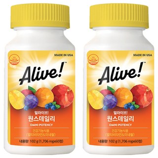 Alive 每日一次綜合維他命礦物質錠, 60錠, 2罐